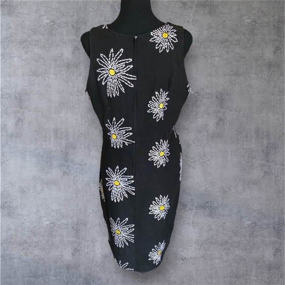 CHRISTY ALLEN LINEN EMBROIDERED FLORAL DRESS BLACK WHITE YELLOW SIZE LARGE GOTH - Picture 13 of 13